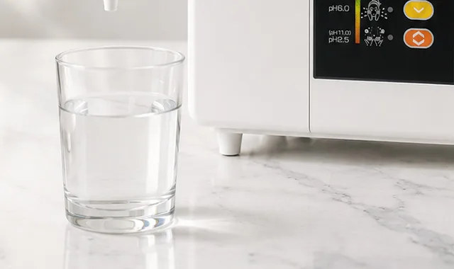 Szklanka świeżej Kangen Water obok SD501DX